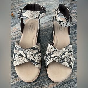 Clarks Collection Ankle Strap Wedge Sandals Jillian Bella Taupe Snake